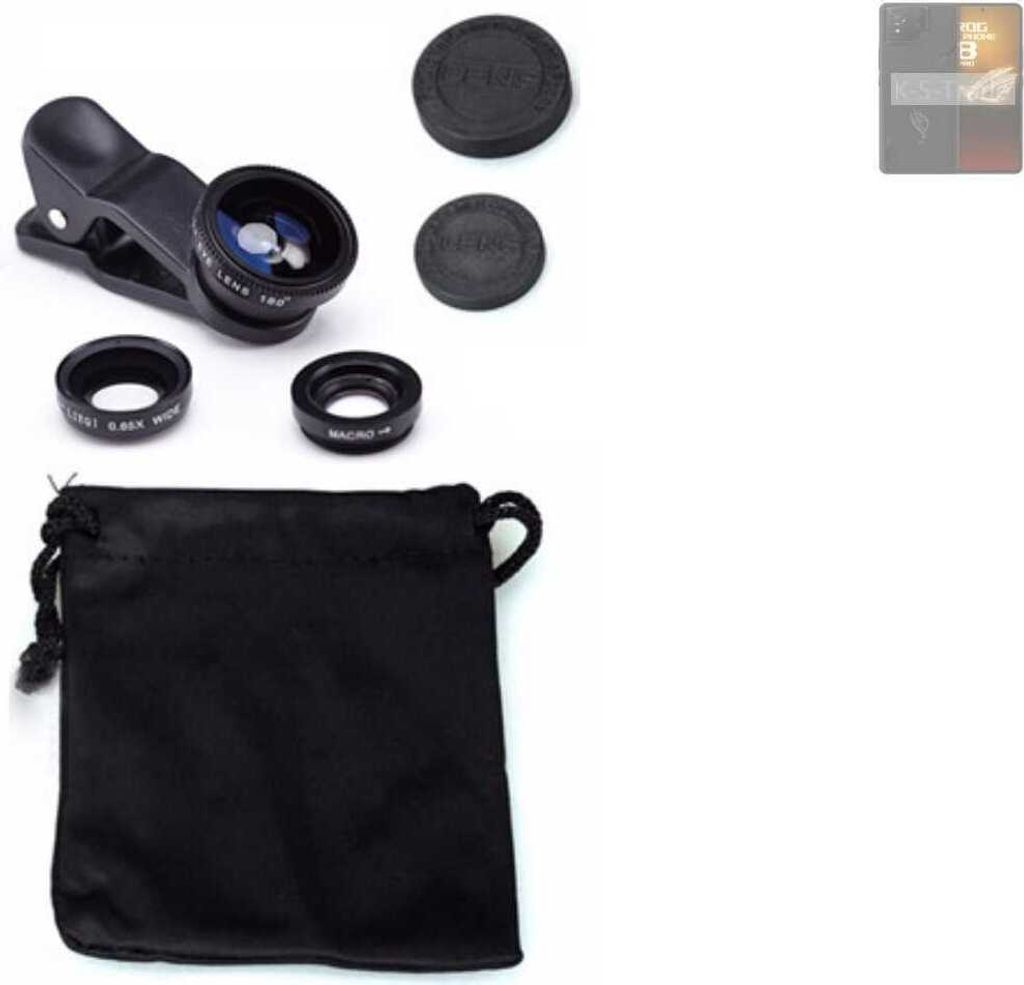 K-S-Trade Smartphone Kamera Linsen Set Kompatibel mit Asus ROG phone 8 Pro Edition 3in1 Clip-On Kamera Adapter Macro Weitwinkel FishEye Fischauge