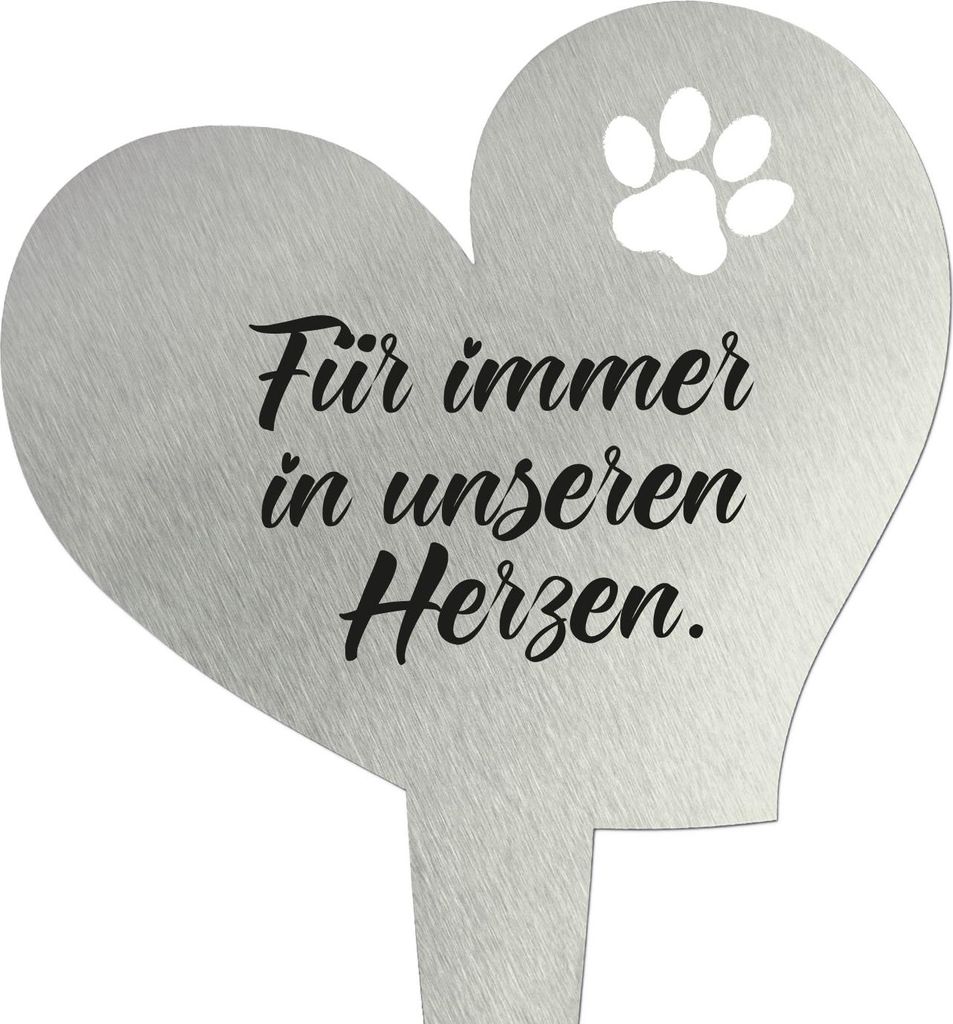 younikat Grabstecker aus Edelstahl I Grabschmuck Herz 17,8 cm Deko I Spruch - Für immer in unseren Herzen I you0082