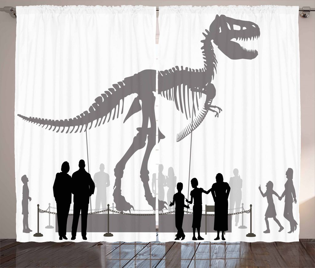 ABAKUHAUS Dinosaurier Rustikaler Gardine, Die Leute sehen T-Rex, Schlafzimmer Kräuselband Vorhang mit Schlaufen und Haken, 280 x 245 cm, Dimgrey S...
