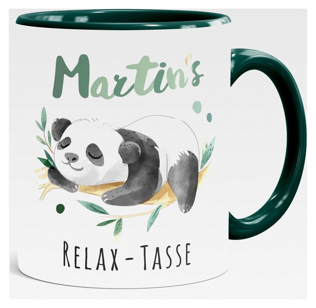 Personalisierte Relax-Tasse Panda mit Namen - individuelle Geschenke - Anti-Stress - grüne Keramik-Tasse