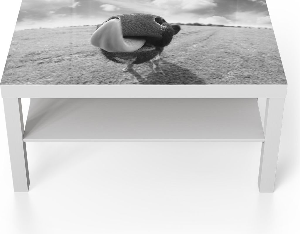 DEQORI Couchtisch 90x55 cm Weiß 'Kuriose Kuh' Glas Beistelltisch Glastisch modern