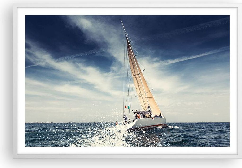 Gerahmtes Poster - Weißer Rahmen - Segeln Yacht Reise - 91,5x61 cm - Wand Bild - Wanddeko - Wandbilder - Kunstposter - Wandposter - Bilderrahmen -...
