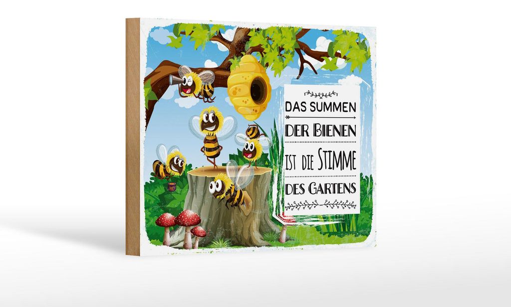 Holzschild Spruch 12x18 cm Das Summen der Bienen ist die Stimme des Gartens