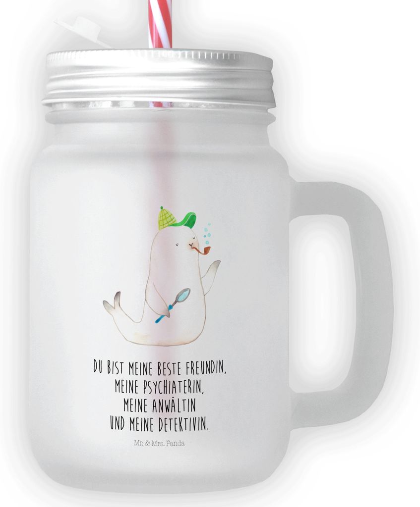 Mr. & Mrs. Panda Glas Robbe Sherlock - Transparent - Geschenk, Cocktailglas, Lustige Sprüche, Trinkglas mit Strohhalm, Mason Jar, Für Smoothies, ...