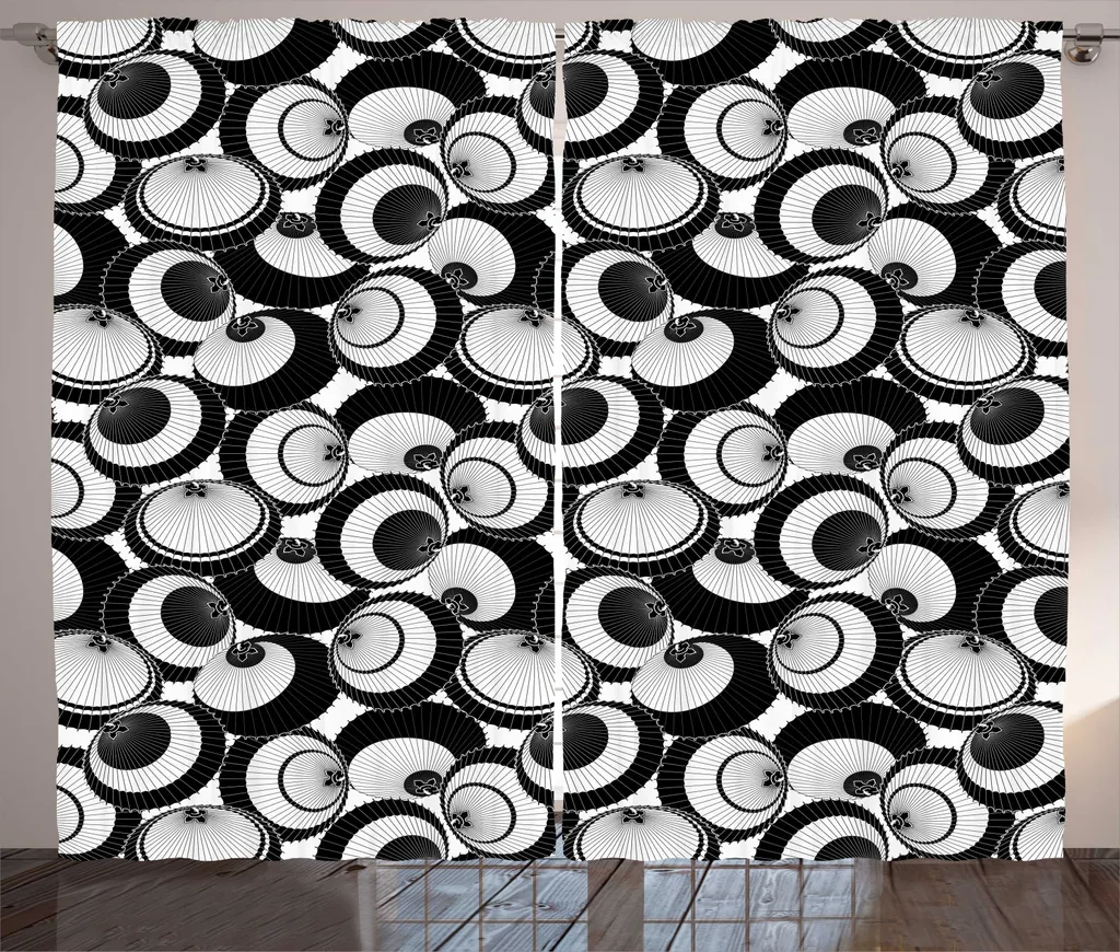 Paire de Rideaux de Salon Japonais Noir et Blanc avec Ruban Universel 280cm