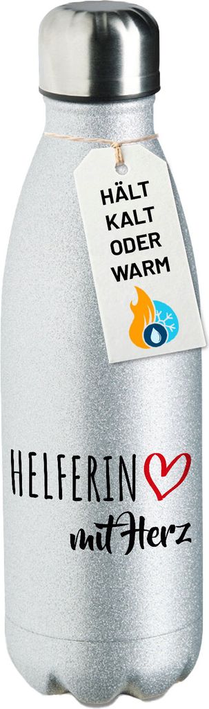 Huuraa Trinkflasche Herferin mit Herz 500ml Silver Edelstahl Wasserflasche Trinkflasche Geschenkidee