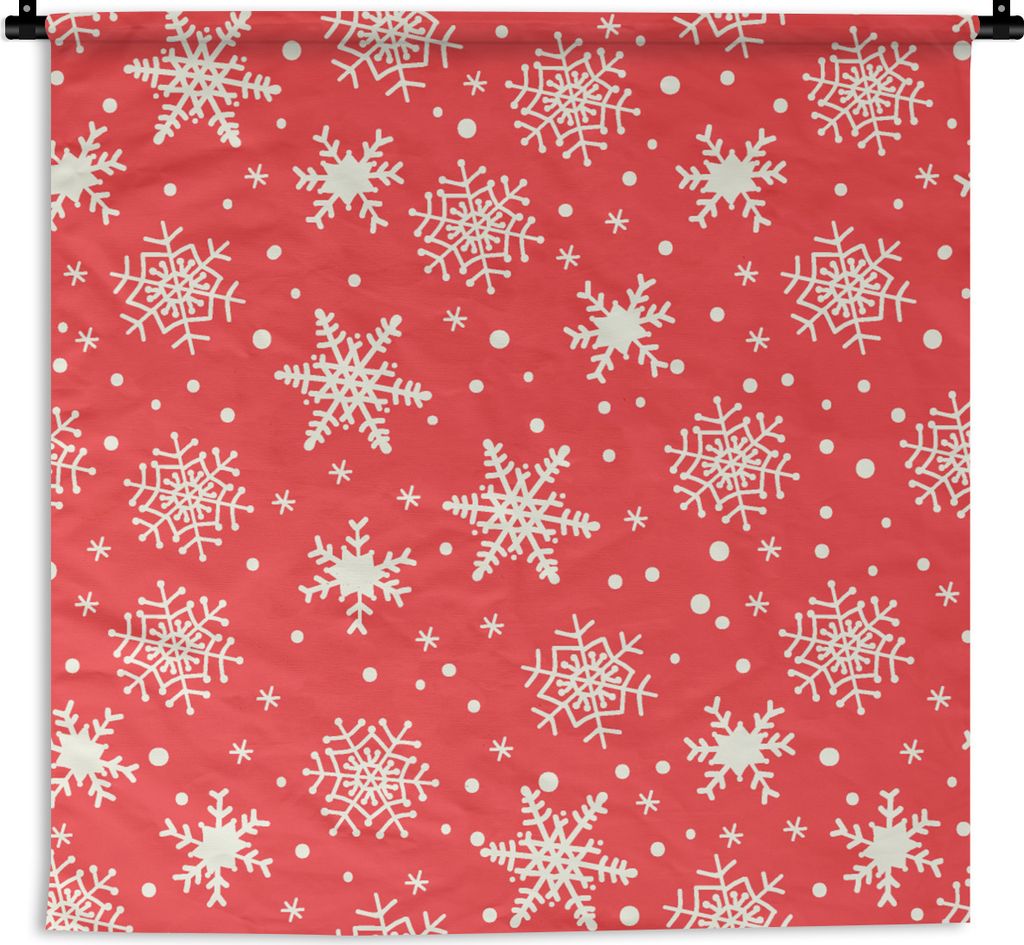 MuchoWow Wandteppich Wandbehang Muster - Schneeflocke - Weihnachten - Rot - Weiß 60x60 cm Tapisserie Dekoration Wandtuch - Dekorationen - Wand D...