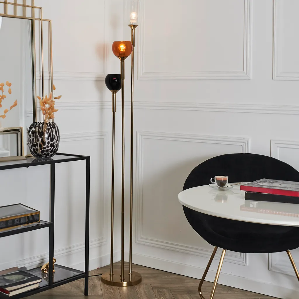 Lampadaire Tripod Verre Fumé - Éclairage d'Ambiance pour Coin Lecture