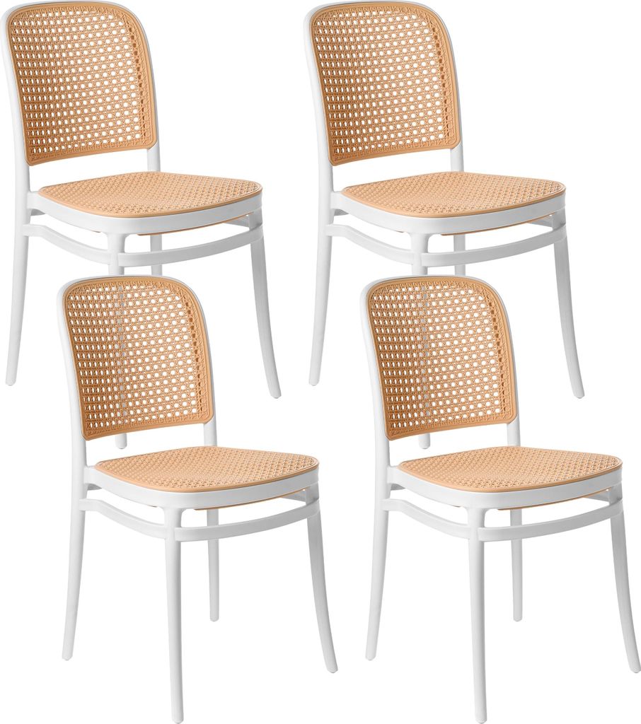 BELIANI Esszimmerstuhl 4er Set Beige und Weiß Kunststoff Wiener-Geflecht ohne Armlehnen Stapelbar für Innen- und Außenbereich Kunststoffstuhl