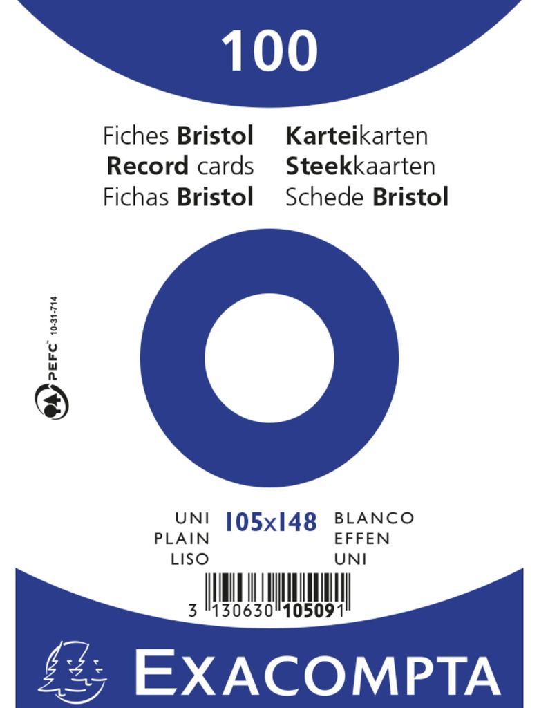 Exacompta 20x Karteikarten A6 blanko, 100 Stück eingeschweißt - Weiß - 10509E