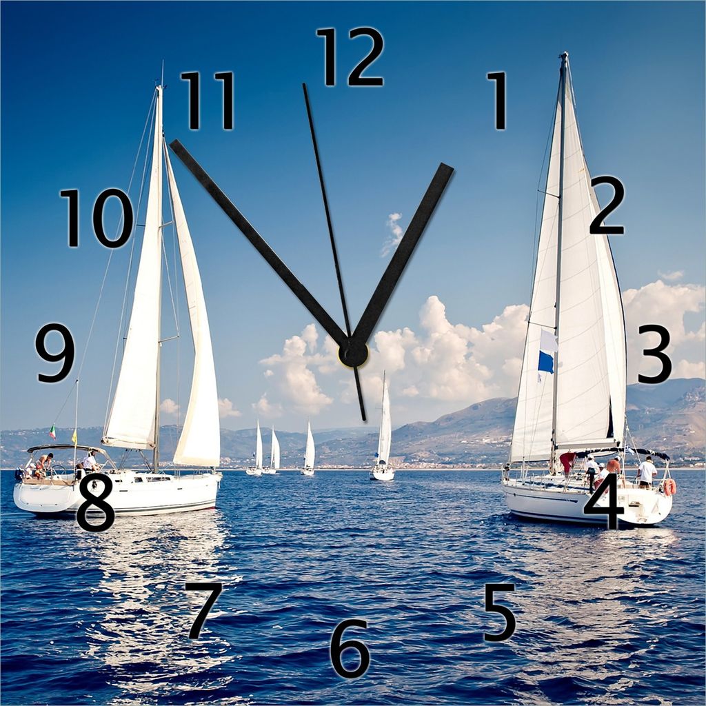 Wallario Design Wanduhr Segelschiff auf dem Mittelmeer aus Produktbild 