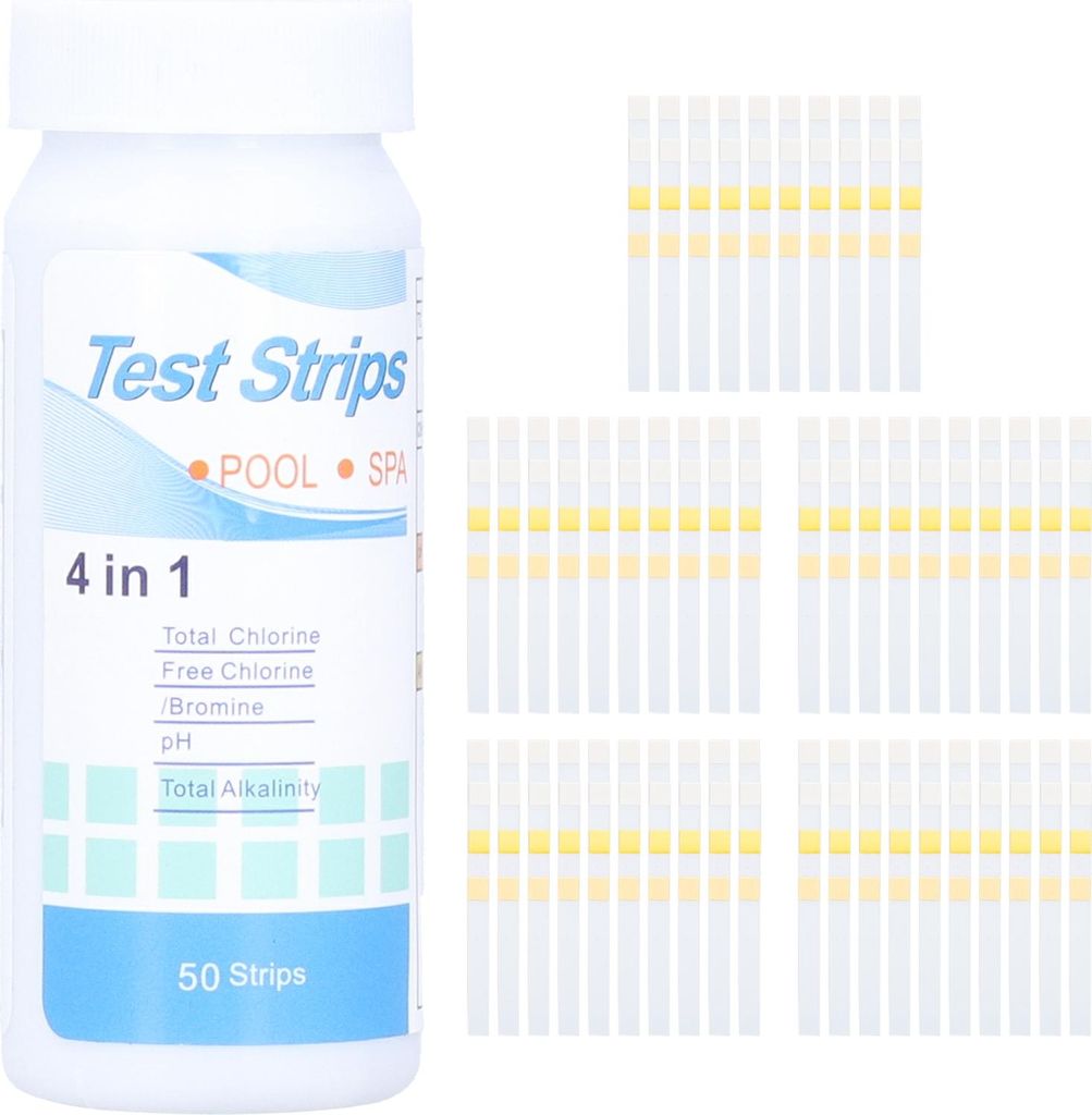 50 Zählungen 4in 1 Schwimmbad Spa Wasser Teststreifen Chlor frei Chlor/Brom PH Alkalinität