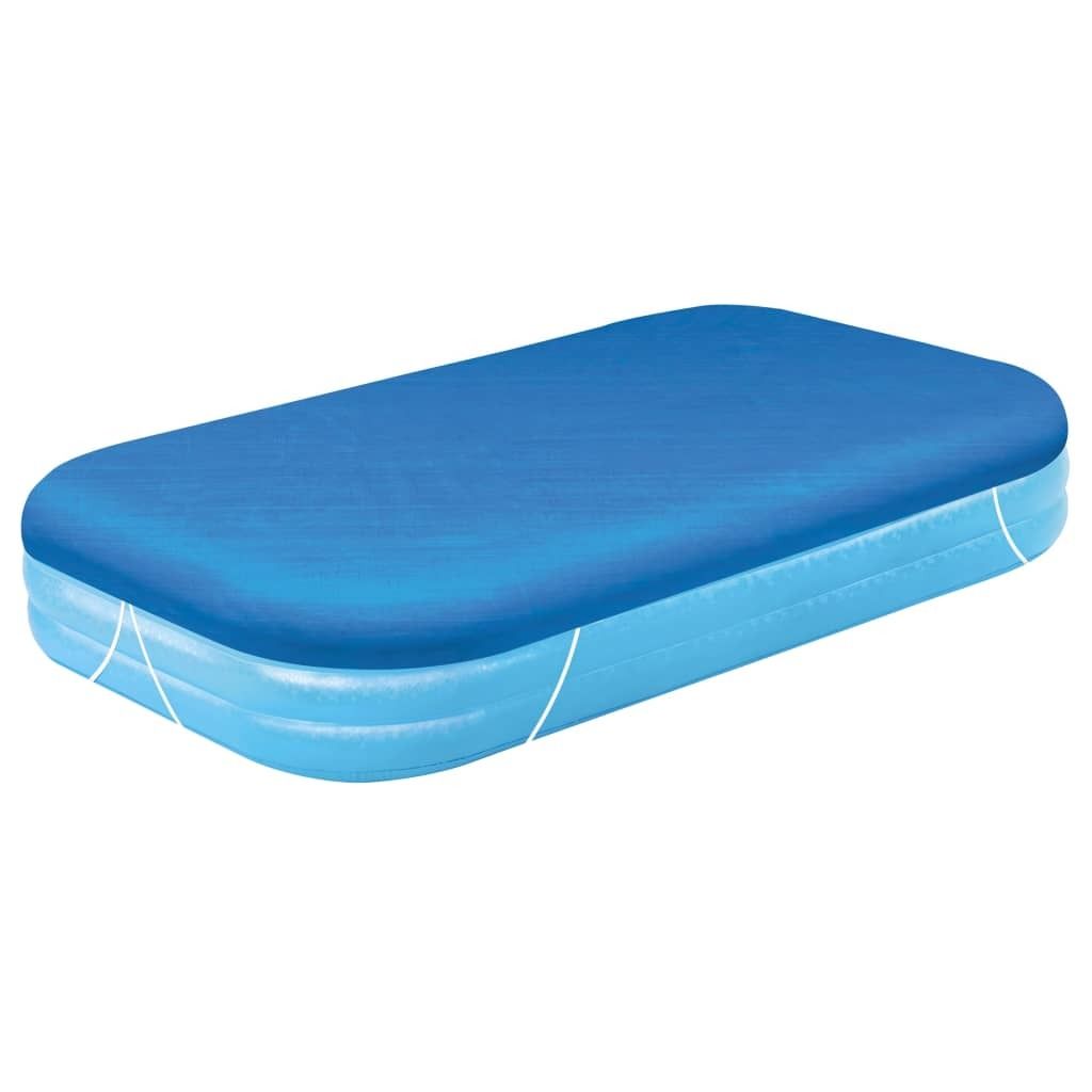 A blue inflatable pool cover on a white background.