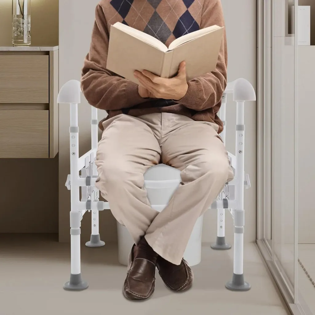 Support de toilettes réglable en hauteur avec barres d'appui - 2