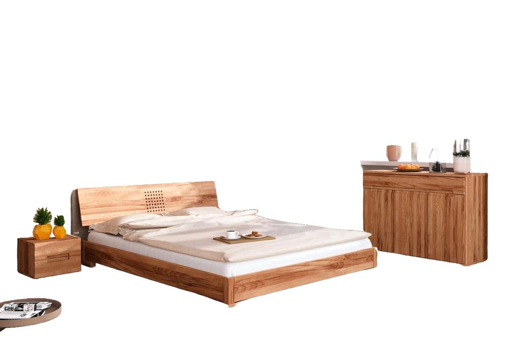 Bett Bento 16 Sonderlänge 80x210 Kernbuche massiv Holzkopfteil und Holzbeine