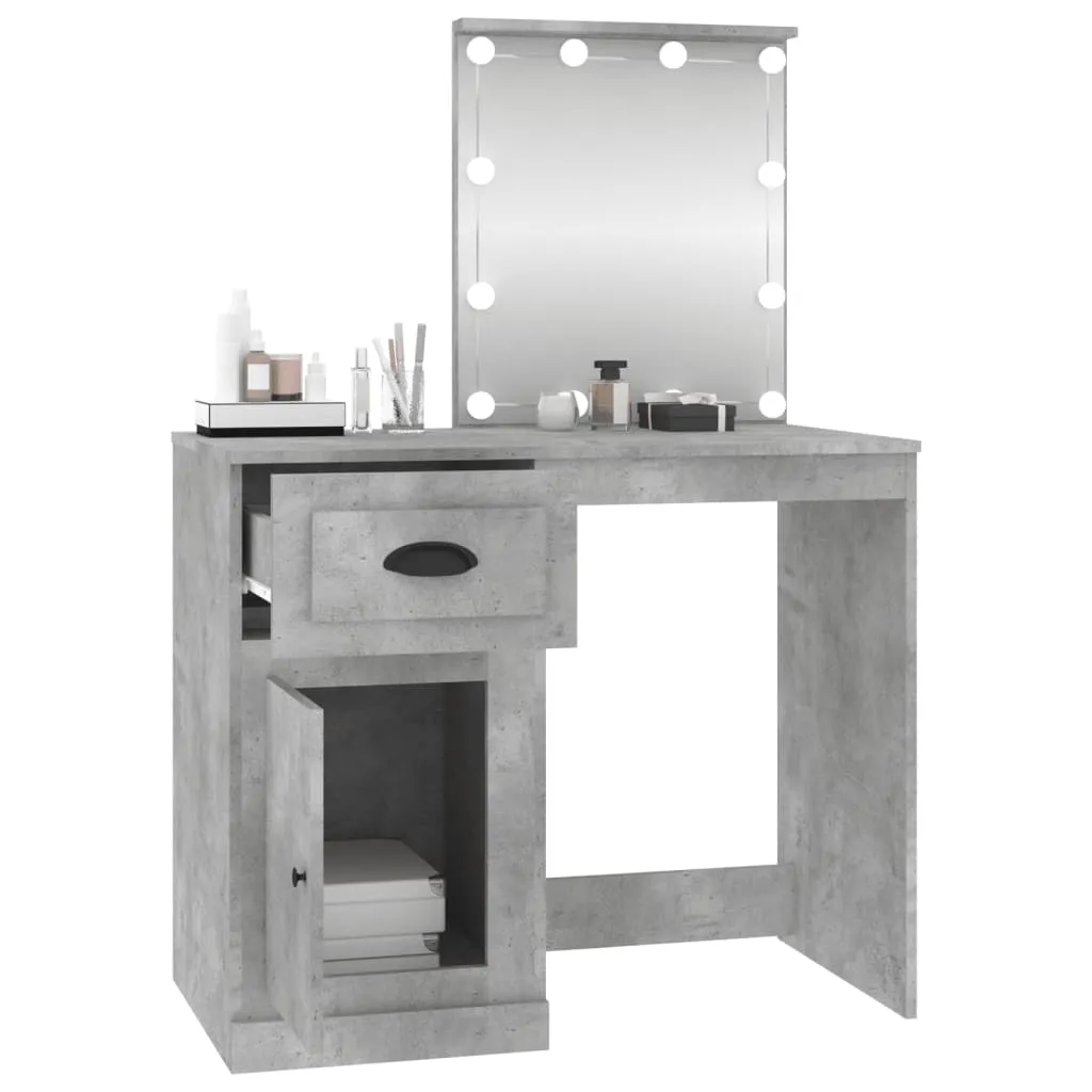 Meuble Coiffeuse LED Gris Béton 90 cm avec Miroir et Finition Composite - 6
