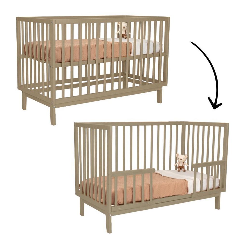 Novi Lauren 60x120 cm mitwachsendes Babybett, Sand, höhenverstellbar, umbaubar zum Juniorbett mit Rausfallschutz