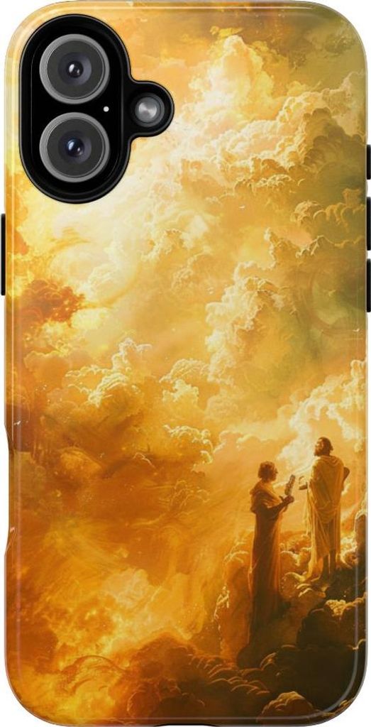Erhabene Gestalten in goldenen Wolken – Hülle Kompatibel mit iPhone 16 Plus