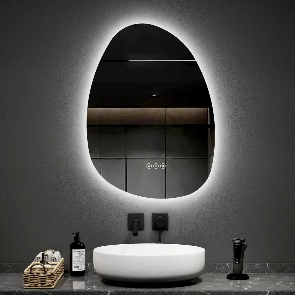 Miroir de salle de bain LED EMKE 65x45 cm asymétrique avec tactile