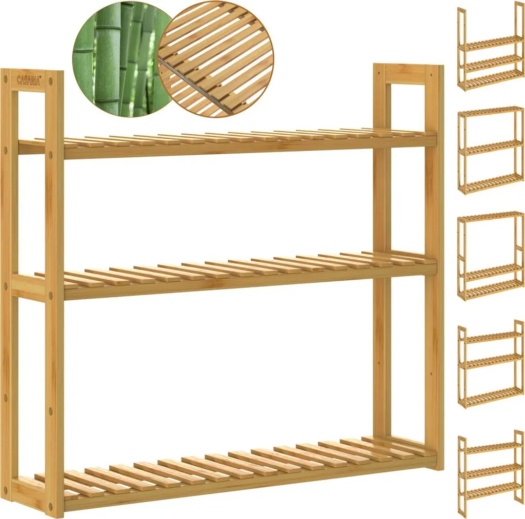Étagère en bambou robuste charge 30kg avec tablettes ajustables 2en1