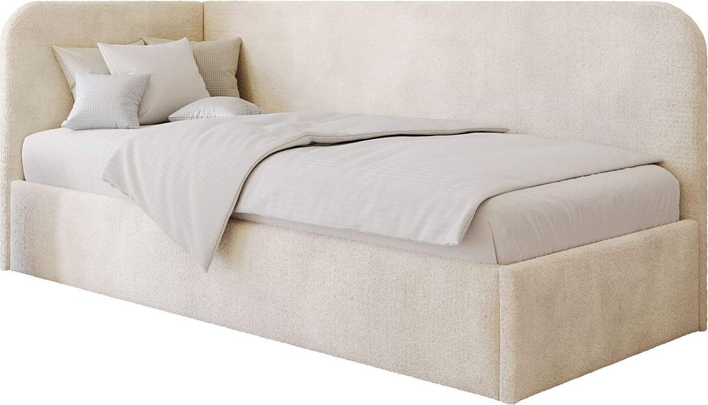 Moebelpaket Bett 90x200 cm, Polsterbett mit Stauraum und Gasdruckfedern, Modern Einzelbett, Kollektion Mario, Linke Ausführung,