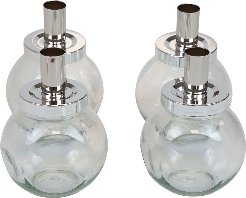 Stabkerzenhalter Kerzenständer Glas Metall Silber Ø10,5cm Dekoration Set 4 Stück