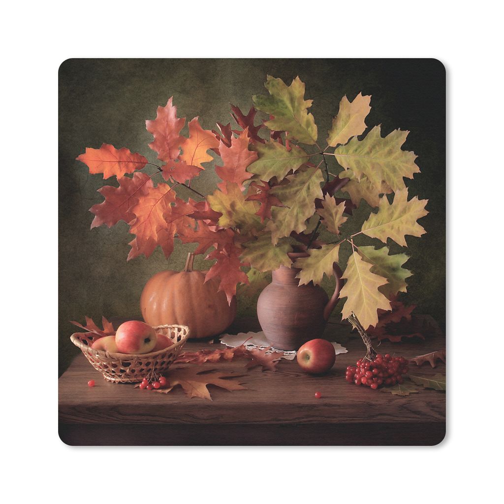 MuchoWow Mauspad Mousepad Stilleben - Kürbis - Blätter - Apfel - Kirsche - Herbst 20x20 cm - Mousepads - Maus Mat - Pad - Mausunterlage - Desk ...