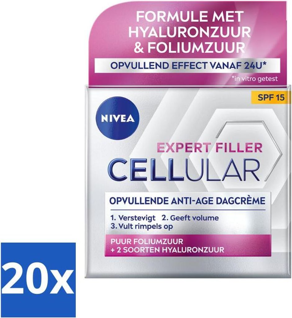NIVEA – CELLular Expert Filler Tagescreme – Anti-Aging Gesichtscreme – LSF 15 – Mit Hyaluronsäure, Kreatin & Folsäure – 50 ml - Vorteil...