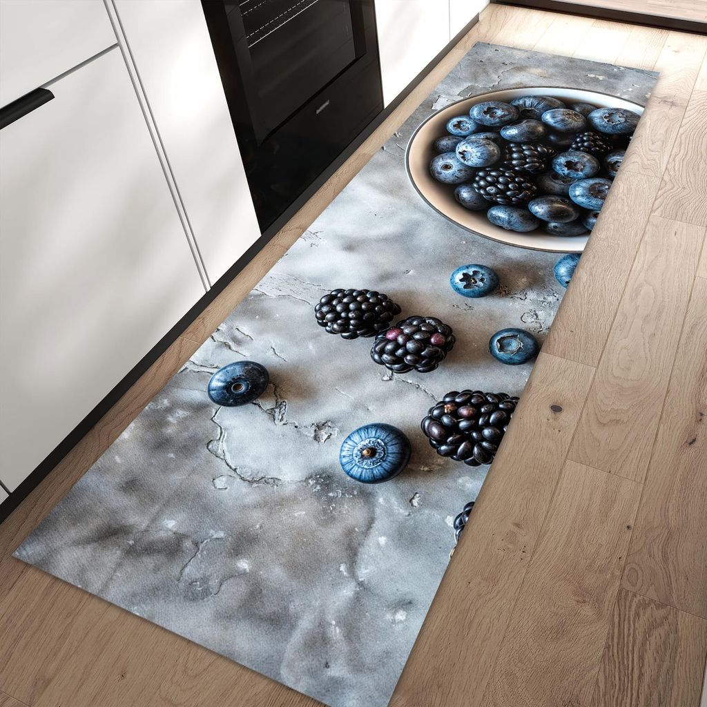 Küchenteppich 80x250cm rutschfest & abwischbar PVC Läufer - Heidelbeeren Brombeeren