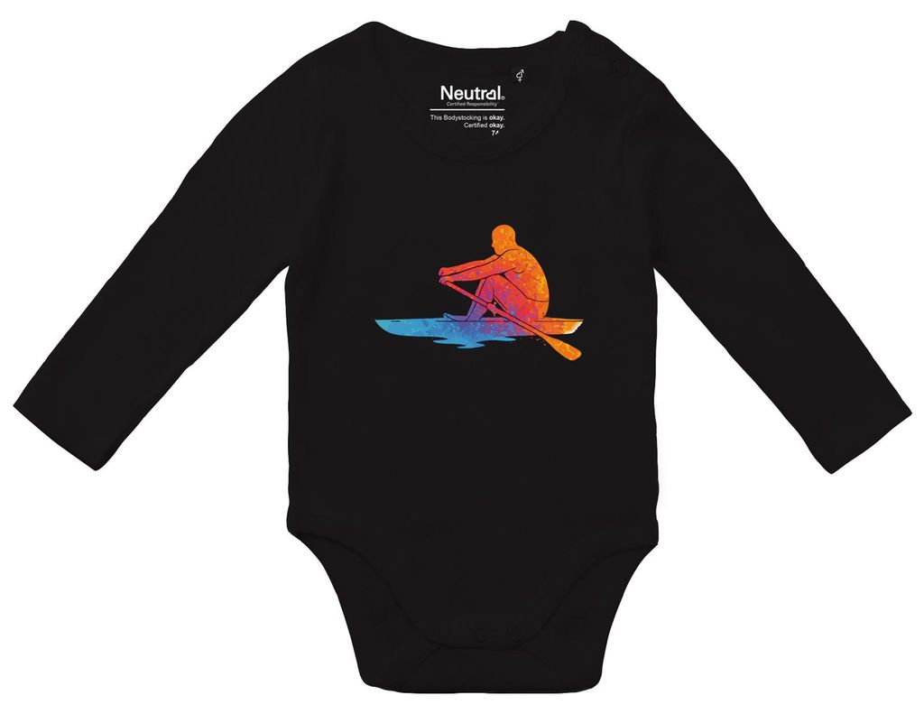 Huuraa Baby Body Rudern bunte Silhouette 80 Black Baumwolle Fairtrade Langarmbody Geschenkidee