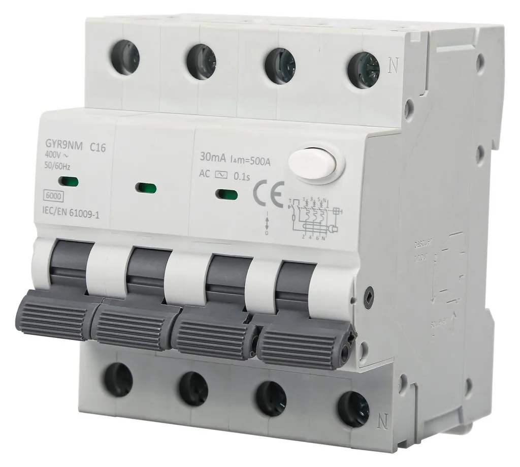 Disjoncteur RCBO 3P+N 16A 30mA GYR9NM protège votre tableau