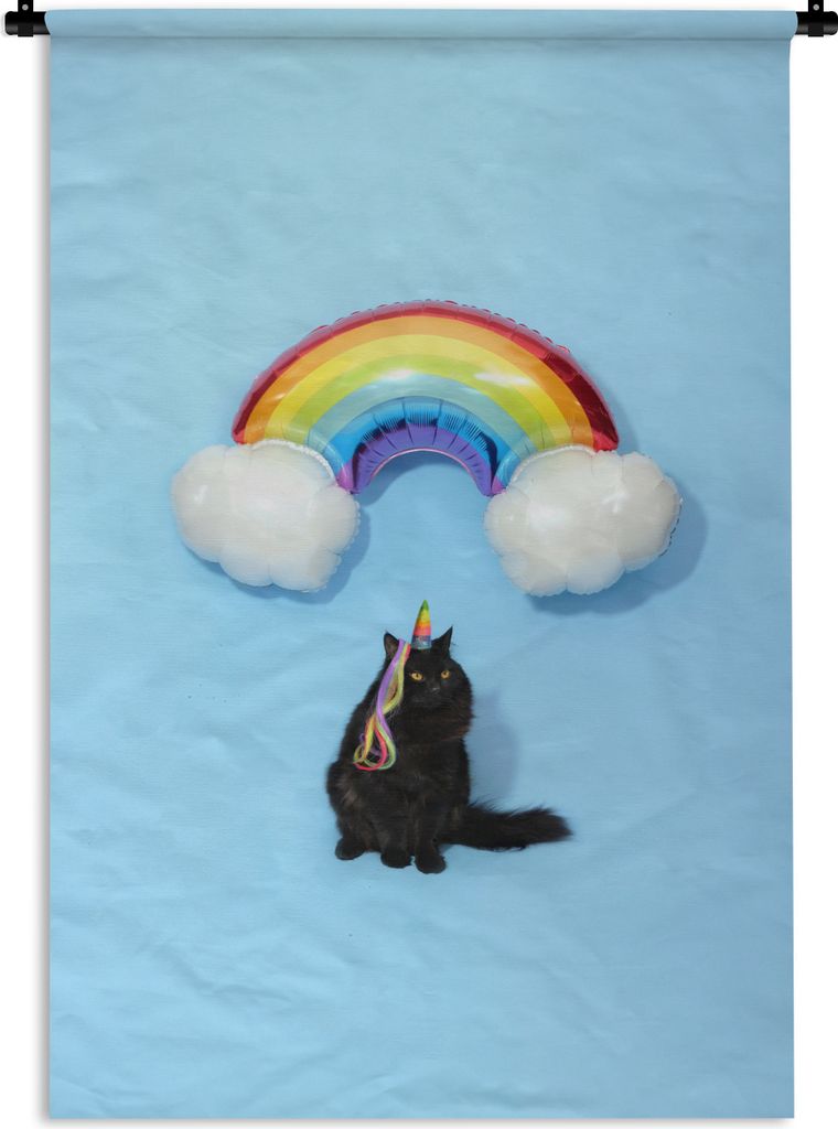 MuchoWow Wandteppich Wandbehang Katze mit einem Regenbogenballon 120x180 cm Tapisserie Dekoration Wandtuch - Schlafzimmer - Dekorationen für das...