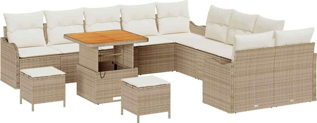 (Robust Möbel) Garten-Sofa-Set - elegantes Design - Sitzgruppe mit Sofa, Tisch - 13 pcs Beige Poly-Rattan - Terassenmöbel DEMöbel835360