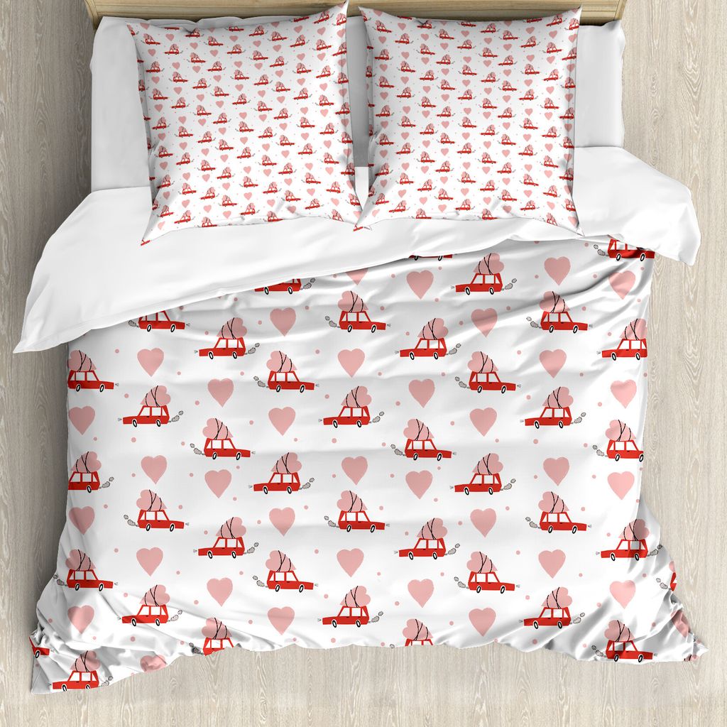 ABAKUHAUS Liebe Bettbezug Set für Einzelbetten, Auto Tragen Sie EIN Herz auf Top, Milbensicher Allergiker geeignet mit Kissenbezug, 155 cm x 220 c...