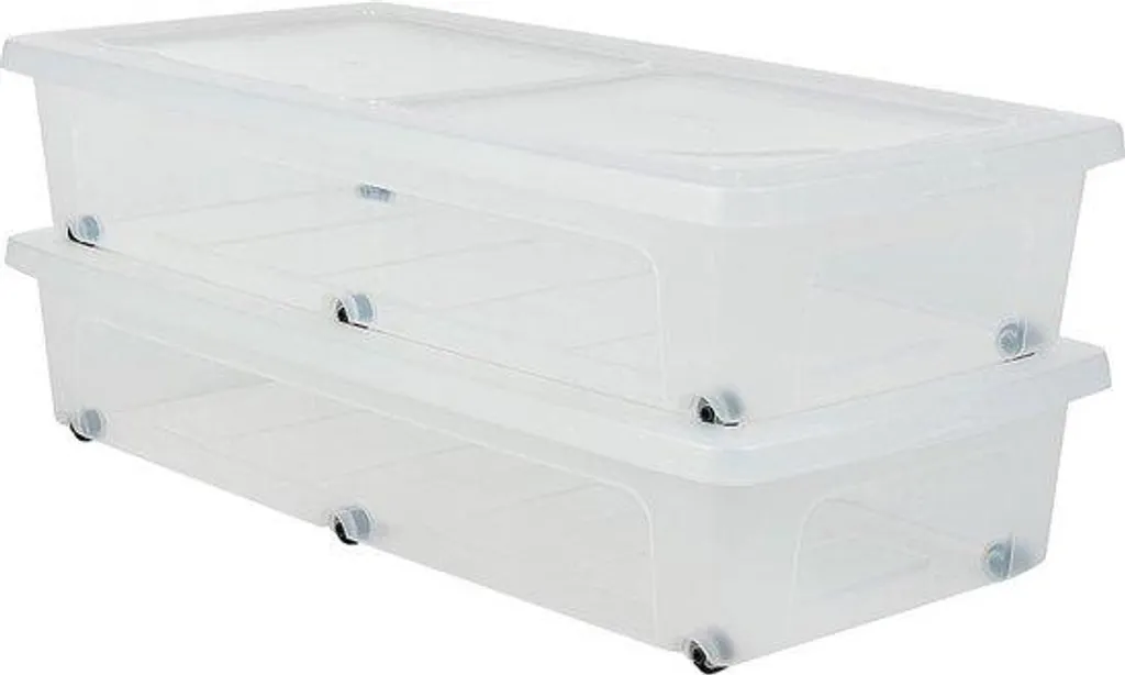 Boîte de rangement sous lit transparente à roulettes 35 L - Lot de 2