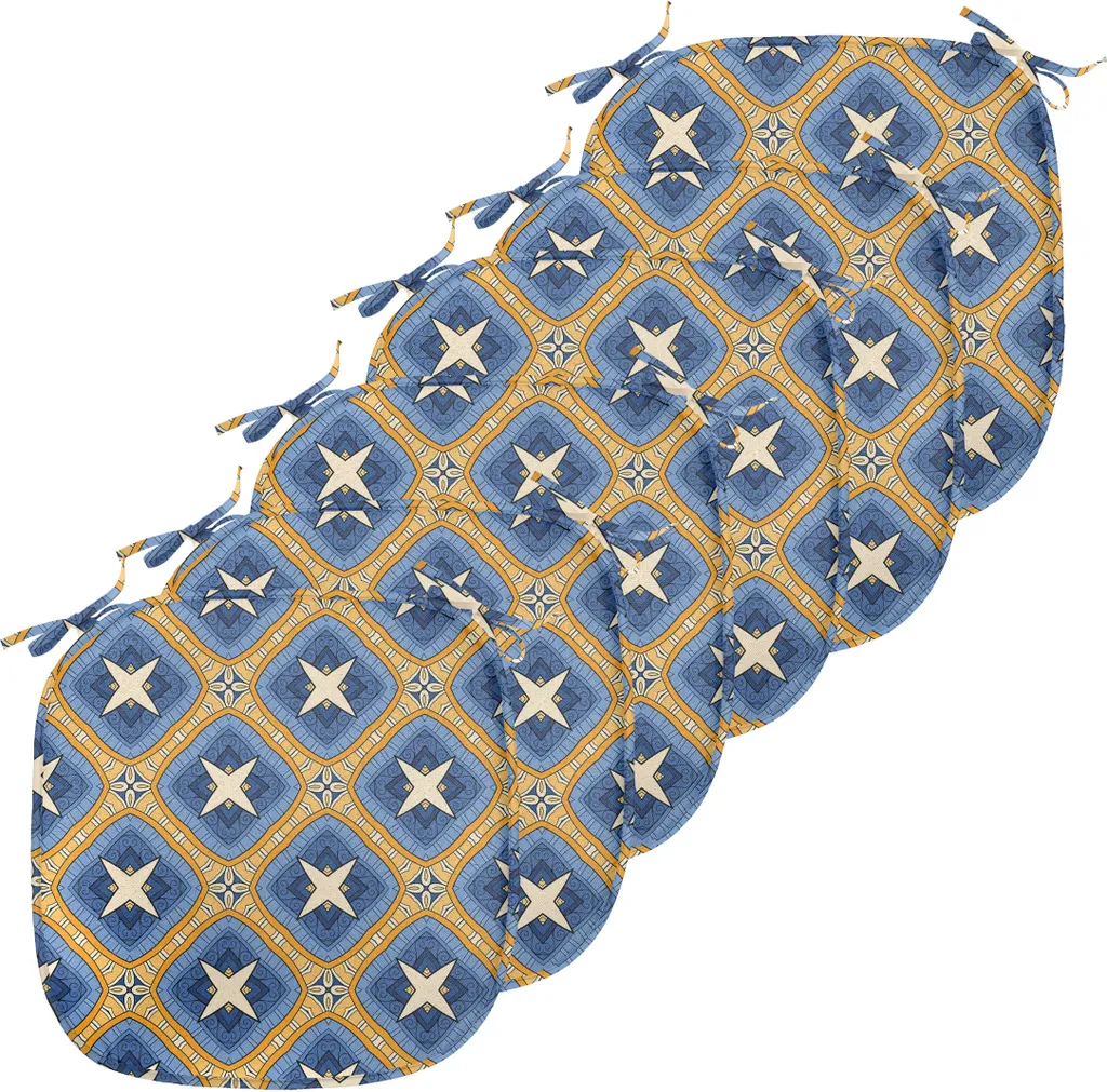 Galettes de Chaise Imperméables 40x40 cm Design Persan Jaune Lot de 6