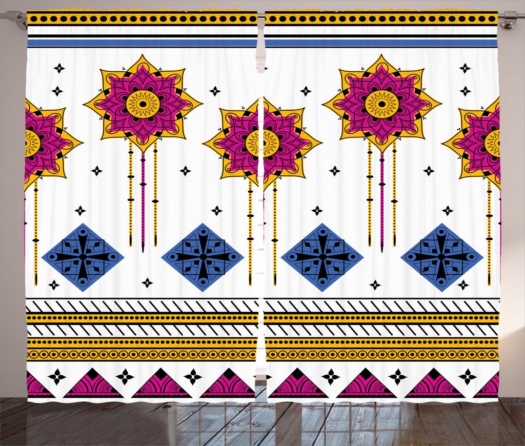 ABAKUHAUS Stammes Rustikaler Vorhang, Maya Folkloric Kultur, Wohnzimmer Universalband Gardinen mit Schlaufen und Haken, 280 x 245 cm, Blau Pale Kaf...