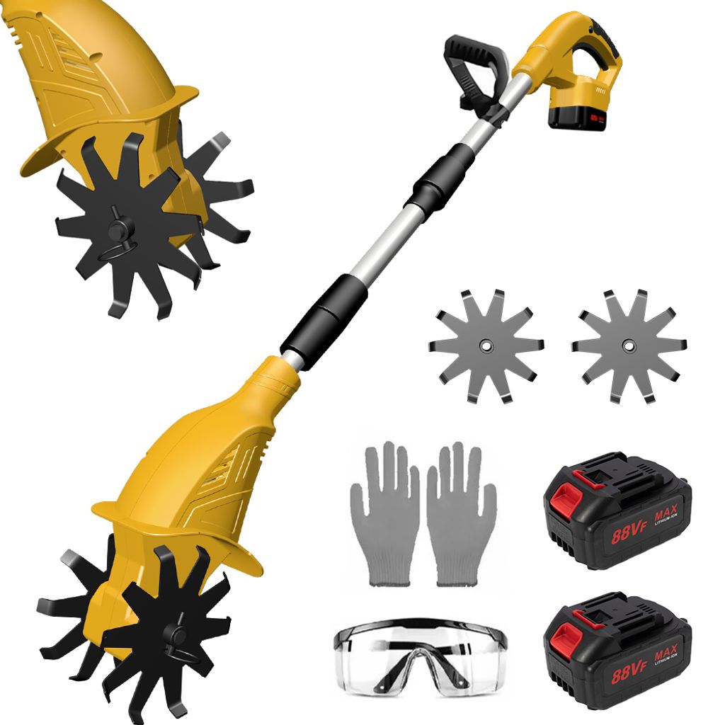 Gartenfräsen,Akku-Bodenfräse,360 U/min elektrischer Gartenfräsen,schnurloser Kultivierer,mit 2 Batterie,Handheldin Gartenbetten,Zwei weitere Kli...