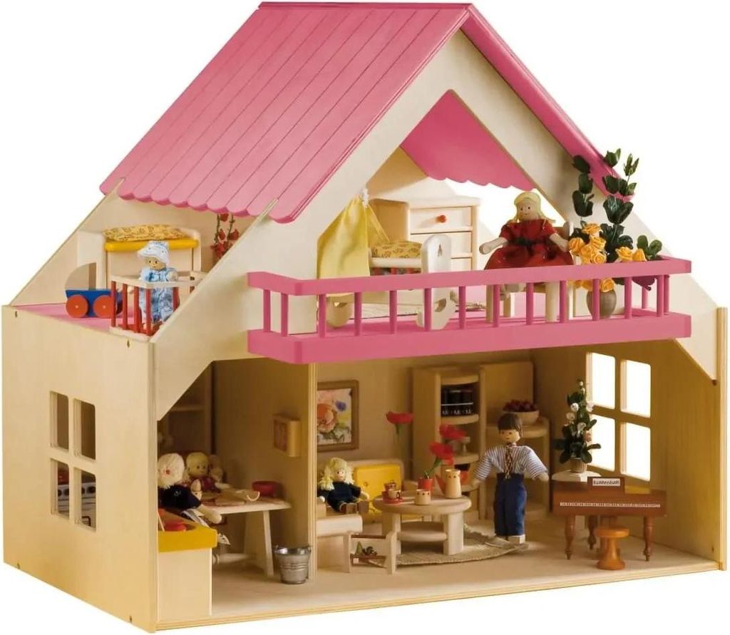 Puppenhaus mit Balkon, ohne Möbel und Zubehör pink
