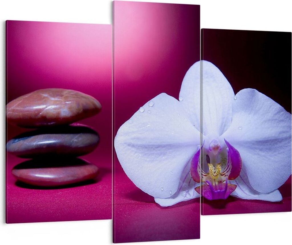 Bild auf Leinwand - Leinwandbild - Spa braune Steine weiße Orchidee - 130x100cm - Wand Bild - Wanddeko - Leinwanddruck - Bilder - Kunstdruck - Lei...