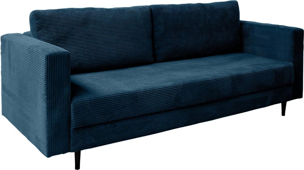 Ares Meble Cord Sofa mit Schlaffunktion SANTINO - Wohnzimmer Couch, 2er Sofa Bett, Rückenkissen Sofa mit Bettkasten - 232x98 cm - Dunkelblau