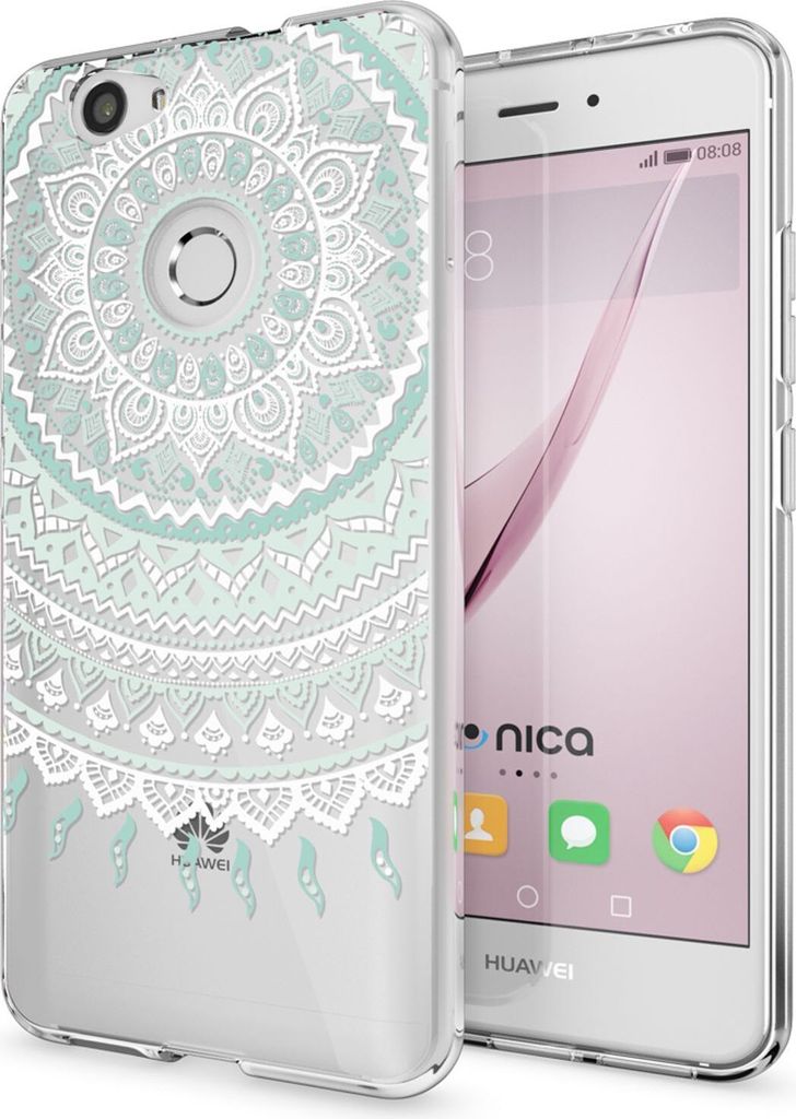 Huawei Nova Handy Hülle von NALIA, Silikon Motiv Case Cover Muster TPU Schutz Mandala Blau Türkis