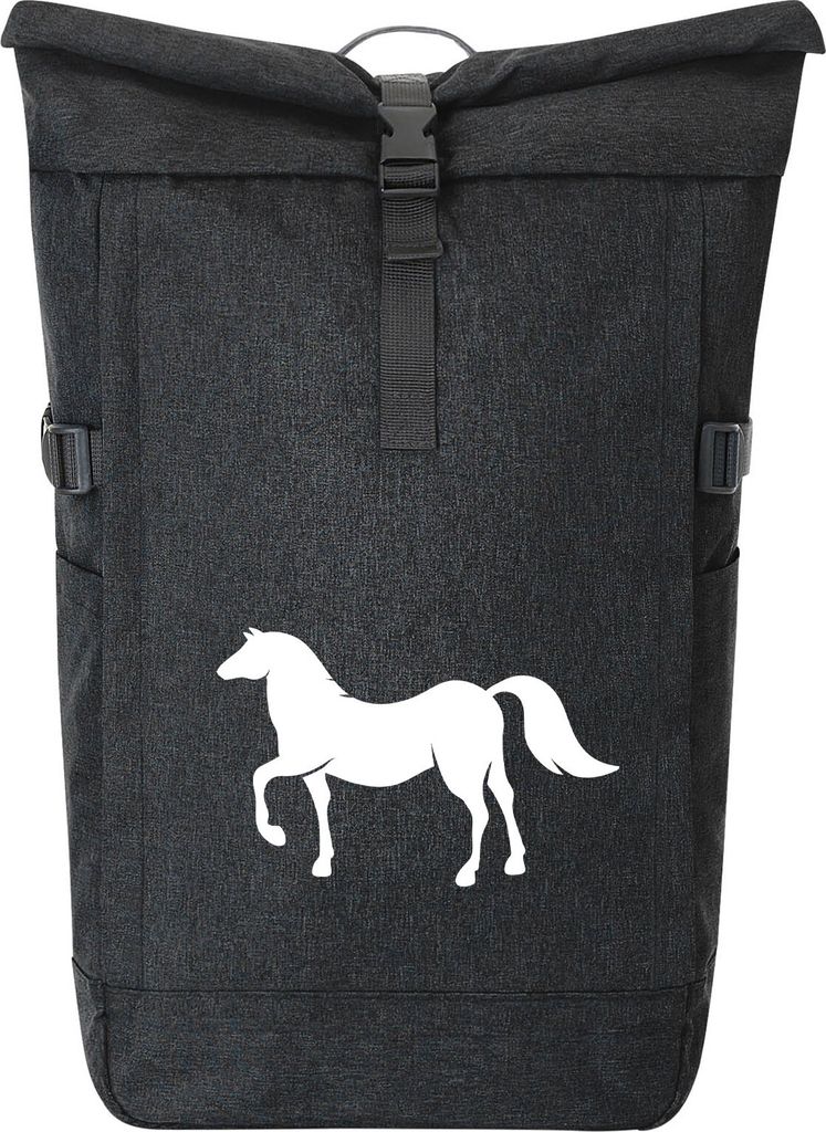 Huuraa Kurierrucksack Pferd Silhouette 30-44 Liter Black Melange Fairtrade Rolltop Rucksack Geschenkidee