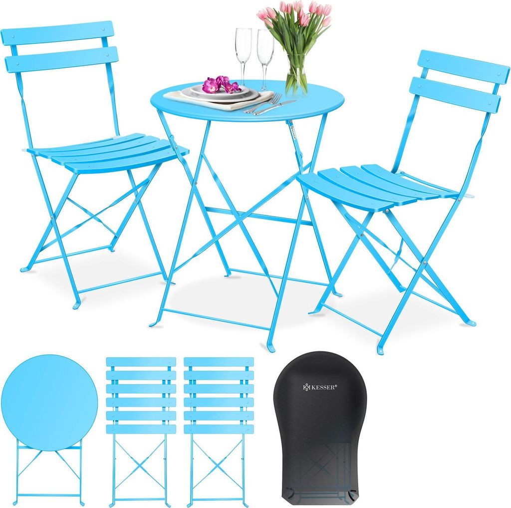 KESSER Bistroset 3-teilig Bistrotisch mit 2 klappbaren Stühle Set Balkonset Balkonmöbel Klapp-Möbel Gartenset Sitzgarnitur Gartengarnitur Gart...