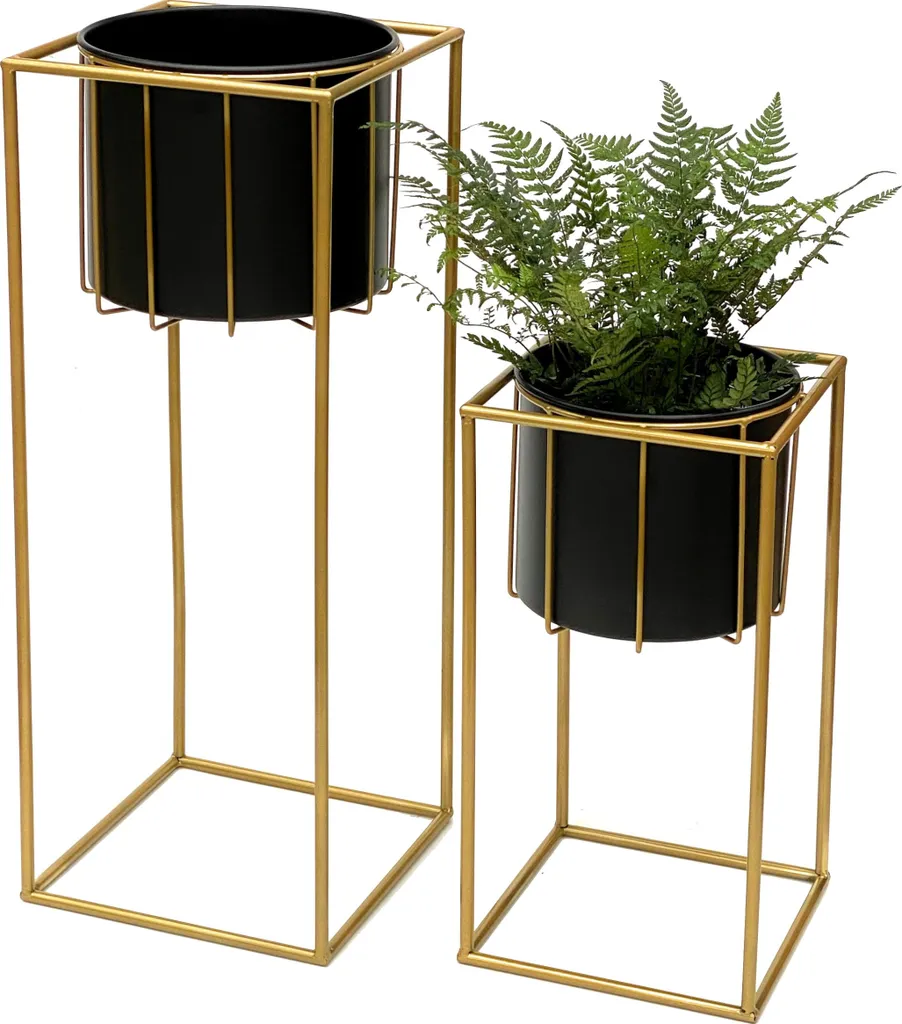 Colonne à fleurs intérieure Lot de 2 Porte-plantes design Métal Or Noir