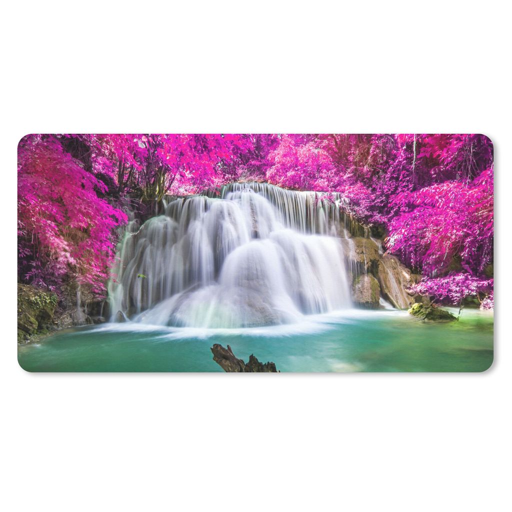 MuchoWow Mauspad Mousepad Wasserfall - Rosa - Bäume 60x30 cm - Mousepads - Maus Mat - Pad - Mausunterlage - Nachhaltig