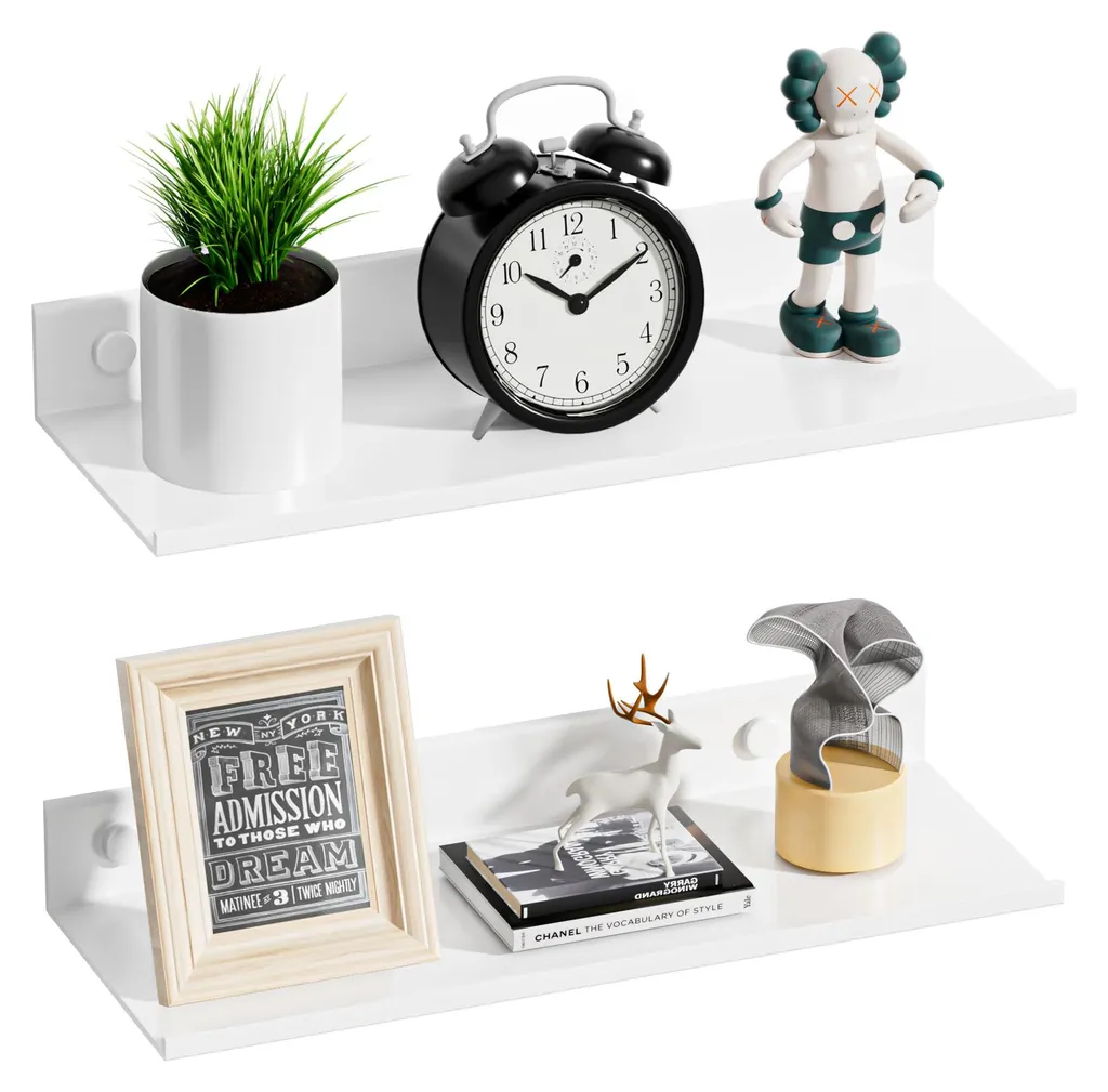 Lot de 2 étagères murales blanches 30cm, déco pour salle de bain, bureau, salon