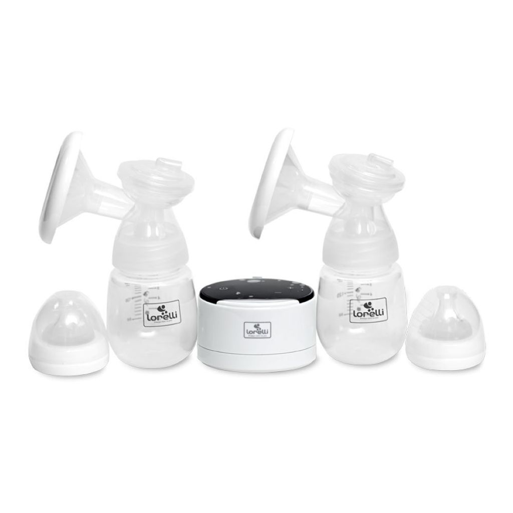 Lorelli elektrische Doppelmilchpumpe Daily Comfort LCD-Anzeige mit zwei Flaschen weiß