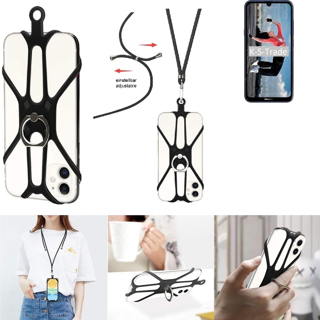 K-S-Trade 3in1 Handykette Handyband Handykordel Halsband Smartphone-Ring Handy-Ring kompatibel mit HiSense Infinity H30 Lite Fingerhalterung Handyring
