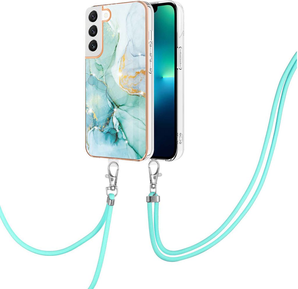 Handykette Hülle für Samsung Galaxy S22+ 5G Muster TPU Schutzhülle mit verstellbarem Tragegurt Grün